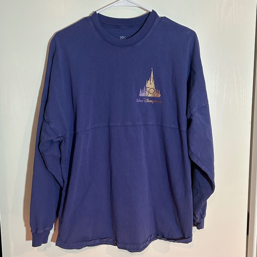 Walt Disney World 50th Anniversary Spirit Jersey Purple Glitter Small S Long Slv